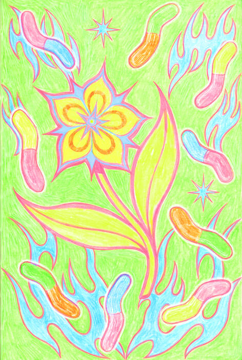 colored pencils on paper and digital retouches